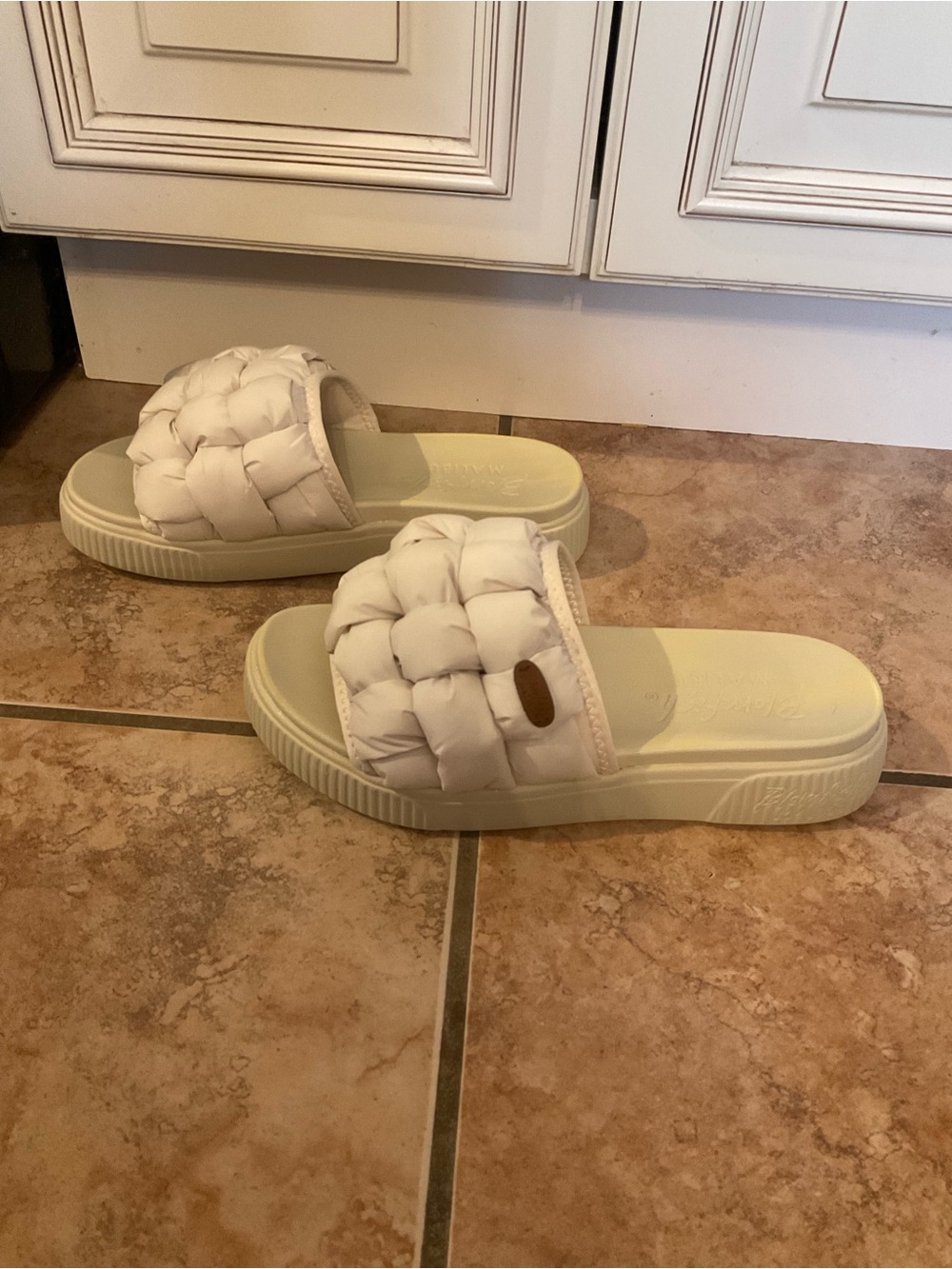 Blowfish Padded Quilted Slide Sandals in Beige